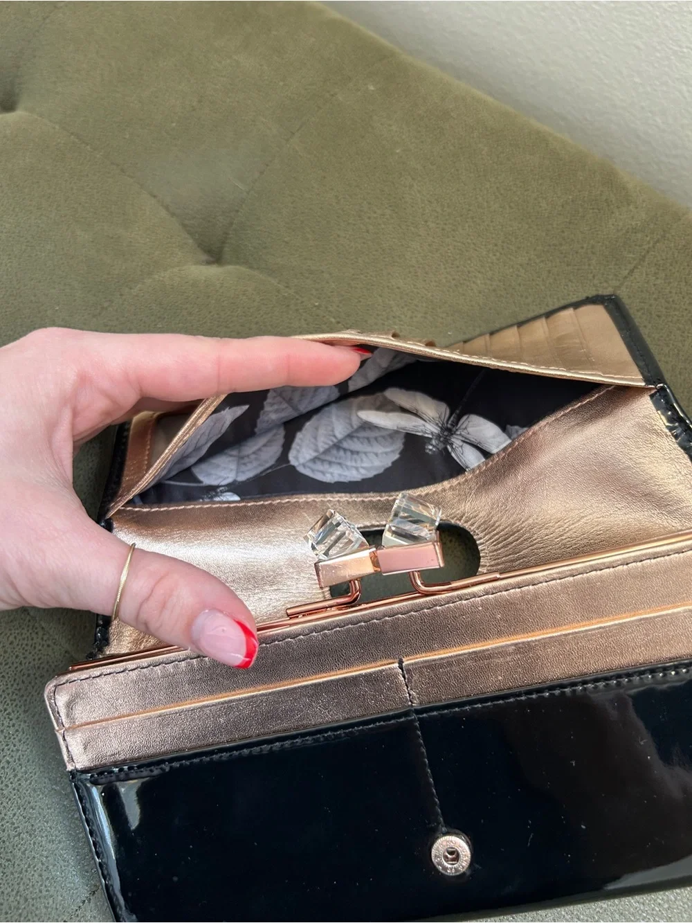 Ted Baker Black Patent Wallet with Crystal Kiss-Lock